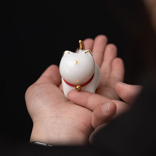 苏氏陶瓷 SUSHI CERAMICS）羊脂玉瓷茶具配件茶宠描金小猫咪