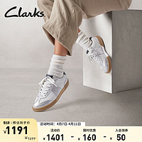 Clarks 其乐 艺动系列女鞋早春新款撞色舒适休闲板鞋德训鞋 白色/银色 261703914 39.5