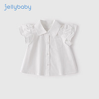 JELLYBABY 宝宝纯棉上衣夏薄款儿童小童衬衣5白色衬衫女童 米白 110cm