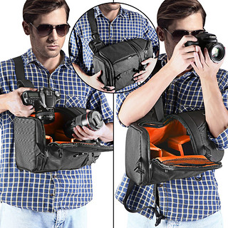纽尔（NEEWER） 单肩斜挎相机包单反微单相机防潮包旅行包摄影器材包镜头背包小号便携带隔层配防雨罩 NW-XJB02S相机包（橙色内胆）