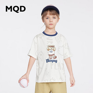 MQD 马骑顿 童装男童小熊短袖T恤夏季宝宝儿童卡通图案夏装打底衫潮 本白 140