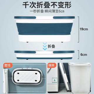 多亮拖地折叠水桶塑料拖把桶长方形提手储水拖地盆防溅加深带轮拖地桶 【灰白色】单个装