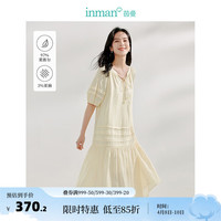 茵曼（INMAN）法式度假莱赛尔麻连衣裙2024夏女装系带V领风琴褶摆长裙 田园杏 XL