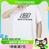 88VIP：SKECHERS 斯凯奇 短袖男子跑步T恤白色运动服宽松圆领半袖L222M110-0019