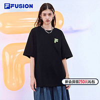 FILA 斐乐 FUSION斐乐潮牌情侣款针织短袖T男2024夏新款多彩纯棉T恤女