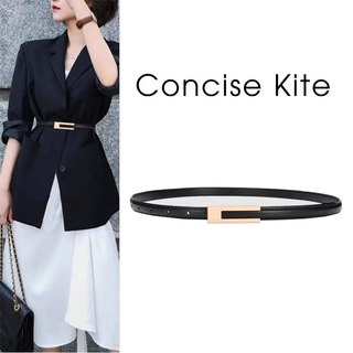 CONCISE KITE皮带女士细腰带女牛皮百搭牛仔西装裤装饰 黑色 105cm