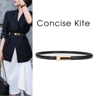 CONCISE KITE皮带女士细腰带女牛皮百搭牛仔西装裤装饰 黑色 105cm