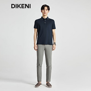 迪柯尼（DIKENI）男装季小方格肌理高品质桑蚕丝棉短袖POLO衫 深宝蓝 165/88A