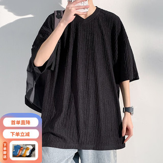  举风 高克重 男士T恤  5XL 205-230斤可穿 黑色