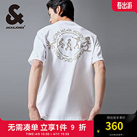 杰克·琼斯（JACK&JONES）春夏男士个性时尚字母刺绣胶印纯色舒适简约短袖T恤224201263 A06本白色 常规 A06本白色 165/88A/XS