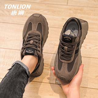 唐狮（TonLion）鞋子女鞋春夏季厚底老爹鞋女士百搭增高运动休闲板鞋女 棕色 35 35码
