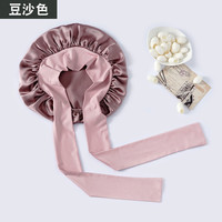 菲奢兰桑蚕丝女式睡帽真丝发帽护发宽边系带可调节弹力松紧大号真丝睡帽 豆沙色_宽边弹力系带 可调节