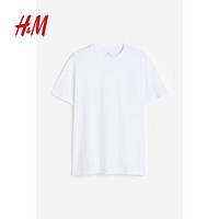 H&M 浅灰格雷系男装T恤 圆领短袖纯棉上衣0685816 白色 175/100A