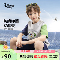Disney 迪士尼 童装儿童男童短袖套装抑菌凉感T恤中裤两件套24夏DB421AA03藏120 藏青拼绿