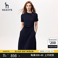 HAZZYS 哈吉斯 设计感斜领大摆POLO连衣裙女夏休闲短袖纯棉气质裙子