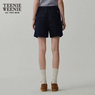 Teenie Weenie【天丝】小熊女装2024春夏休闲舒适四分短裤混纺 藏青色 165/M