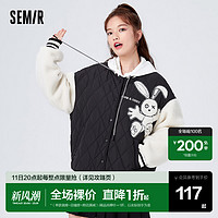 Semir 森马 棉服女棒球领仿羊羔毛冬oversize菱形格棉衣宽松保暖冬季外套