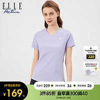 ELLE Active v领设计运动休闲短袖夏收腰显瘦百搭纯色透气t恤女潮