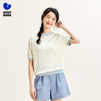 迷你巴拉 MINI BALA 【mini亲子】女童夏温柔木耳边针织T恤母女装上衣 奶白10501 160cm