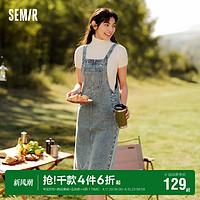 Semir 森马 牛仔背带裙女做旧复古街头潮流春2024新款盐系开叉连衣裙女生