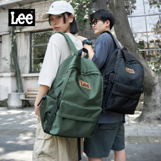 国家补贴：Lee 双肩包男潮牌大容量电脑包简约百搭背包初中大书包女苍翠黑