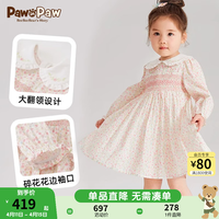 PawinPaw卡通小熊童装2024年春夏女宝宝公主风小碎花连衣裙 粉色/25 110
