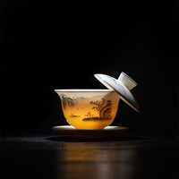 四美堂青花手绘三才盖碗景德镇陶瓷泡茶碗薄胎功夫茶具带礼盒190ml 流水生财190ml