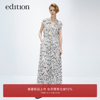 edition连衣裙女2024春法式复古棉麻无袖碎花裙气质V领长裙 黑白花色 XS/155