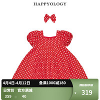 happyology英国儿童波点泡泡袖连身裙女童春全棉可爱夏连衣裙 红底白波点 104cm