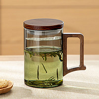忆壶茶泡茶杯玻璃茶水分离过滤绿茶杯办公室喝茶杯男玻璃茶道水杯子 升级加盖款 450ml