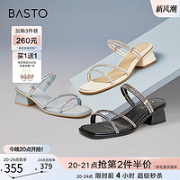 BASTO 百思图 2024夏季商场新款时尚钻带一字带粗跟女一脚蹬凉鞋TS106BL4