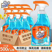 威猛先生（Mr Muscle）玻璃清洁剂500g擦窗工具家用镜子玻璃车窗清洁喷雾玻璃水去污除垢 500g*12瓶