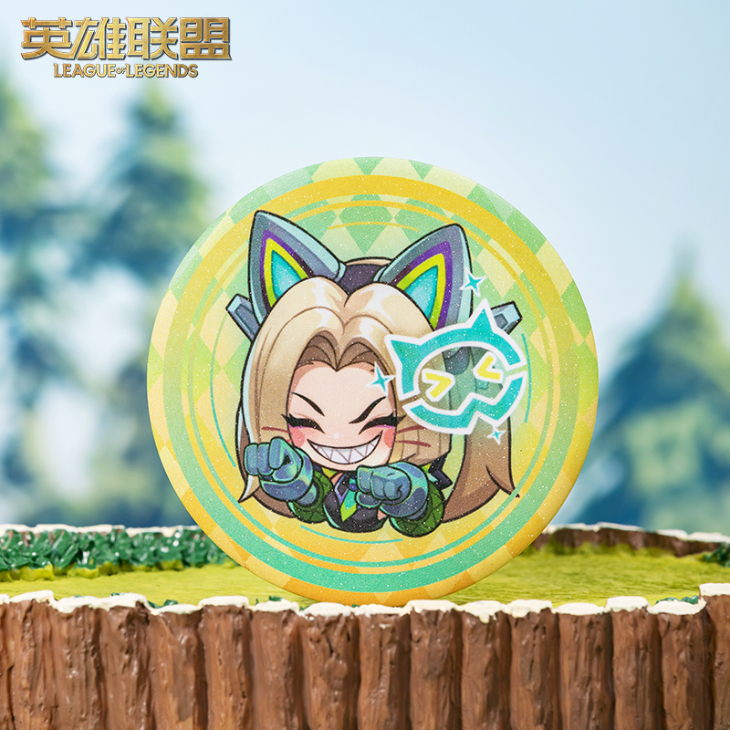 LEAGUE OF LEGENDS 英雄联盟 金铲铲之战 幻灵战斗猫小小金克丝-学猫猫 徽章 8cm