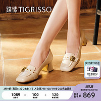 tigrisso 蹀愫 新英伦方头新中式单鞋皮鞋粗跟乐福鞋TA42528-11