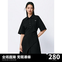 太平鸟休闲POLO裙2024夏翻领纯色连衣裙不规则设计感短裙女 黑色 S