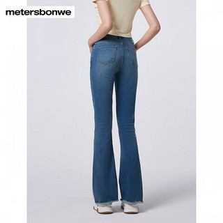 美特斯邦威（Meters Bonwe）牛仔裤女2024夏季显瘦喇叭裤潮流猫须设计百搭长裤 牛仔中蓝 170/76A/XL