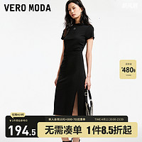 VERO MODA 连衣裙2024春夏新款时髦短袖黑色开衩T恤裙女