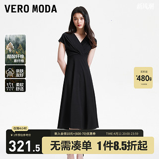 VERO MODA 连衣裙2024春夏新款高腰女人小黑裙醋酸显瘦