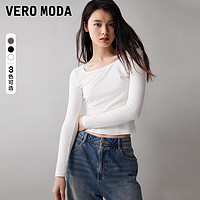 VERO MODA T恤女2024春夏新款纯色方领修身显瘦打底长袖