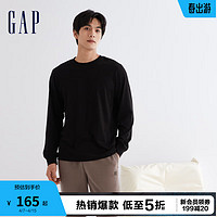 Gap 盖璞 男装冬季2023LOGO纯棉运动长袖T恤841263宽松廓形上衣 黑色 165/88A(S)亚洲尺码