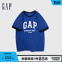 Gap 盖璞 男女装2024夏季logo纯棉撞色拼接短袖T恤复古上衣885846 蓝色 165/88A(S)亚洲尺码