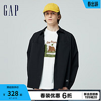 Gap 盖璞 男装2024春季黑色基础款长袖翻领衬衫经典简约上衣892179 黑色 180/100A(XL)亚洲尺码