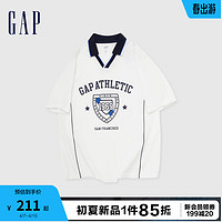 Gap 盖璞 男女装2024夏季纯棉印花logo翻领短袖T恤球服上衣885849 白色 165/88A(S) 亚洲尺码