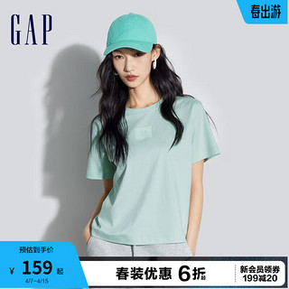 Gap 盖璞 女装2024春季logo胶印基础款圆领短袖T恤套头上衣874321 浅绿色 155/76A(XS) 亚洲尺码