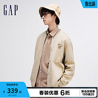 Gap 盖璞 男女装2024春季logo刺绣线条装饰针织外套棒球服452531 卡其色 180/100A(XL)亚洲尺码