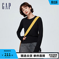 Gap 盖璞 女装冬季2023紧身圆领长袖T恤889507基础打底衫 黑色 165/84A(M)亚洲尺码