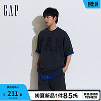 Gap 盖璞 男女装2024夏季法式圈织软短袖T恤889779 深灰色 175/96A(L)亚洲尺码