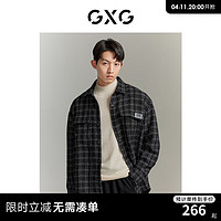 GXG 男装 秋季经典黑白格纹休闲男式夹克外套简约上衣外套 黑底白格 180/XL