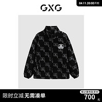 GXG 男装 商场同款多色羊羔毛立领夹克 冬季GEX12128514 黑色+灰色 175/L