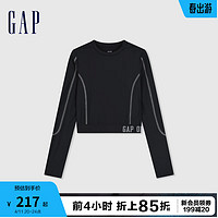 Gap 盖璞 女装2024春季提花下摆明线圆领长袖T恤876159 黑色 175/92A(XL)亚洲尺码